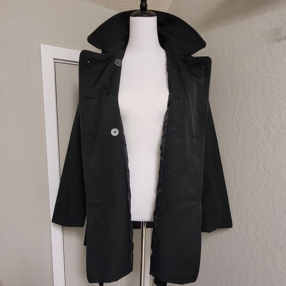 Worthington rain pea coat long with hood faux leather trim - Picture 7 of 15